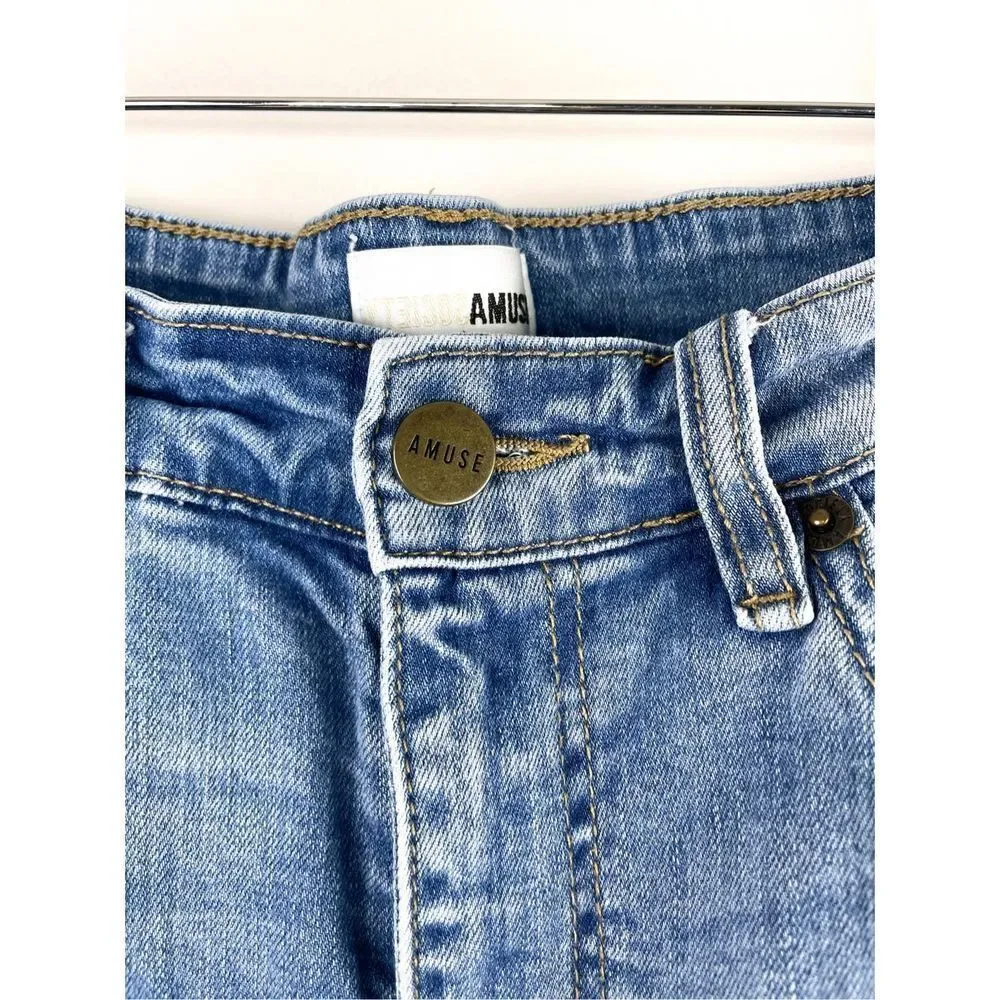 Amuse Society La Vida‎ High Waist Raw Hem Medium Wash Jeans Size 29